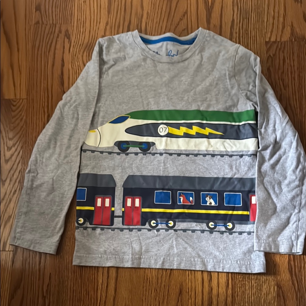 Mini Boden Gray Long Sleeve Train Tee
